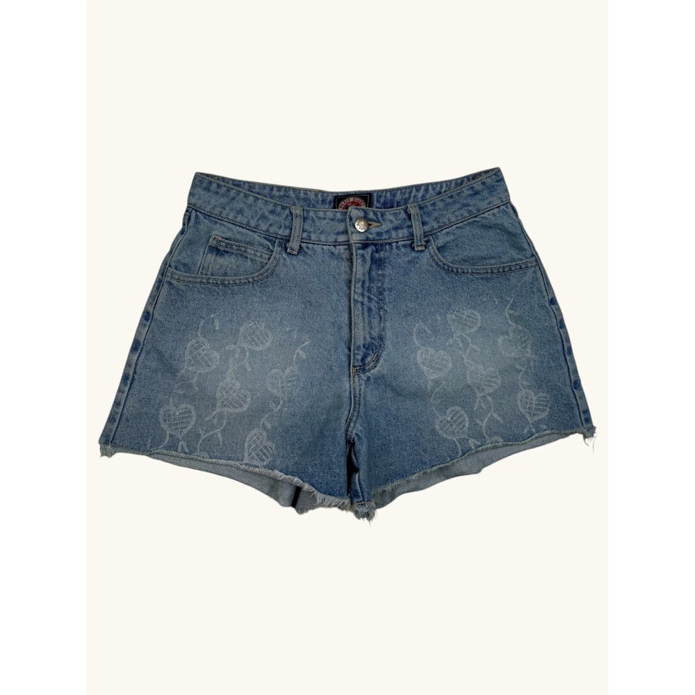 Paris Blues Vintage High Waisted Heart Print Denim Shorts Light Wash Size 7